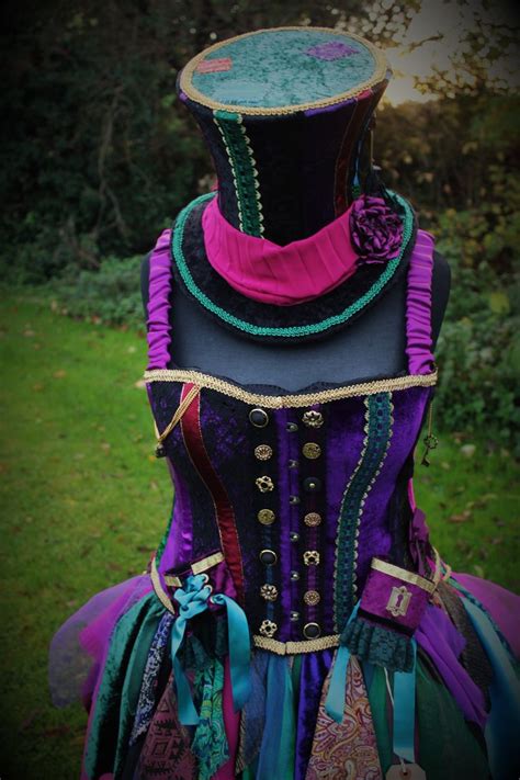 Mad Hatter Costume Skirt Hat Corset And Wrist Cuffs Hand Made By