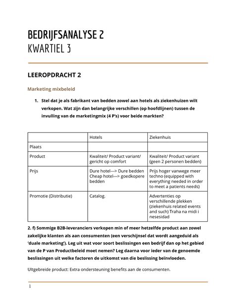 Het Marketingplan Cases Bedrijfsanalyse 2 Kwartiel 3 Leeropdracht 2 Marketing Mixbeleid Stel