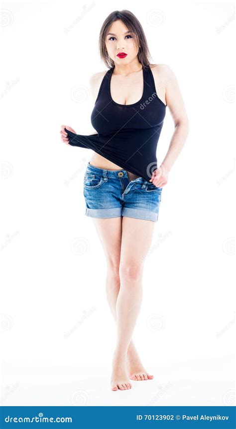 Naked Woman Jeans Shirt Stock Photo Image Of Breast 70123902