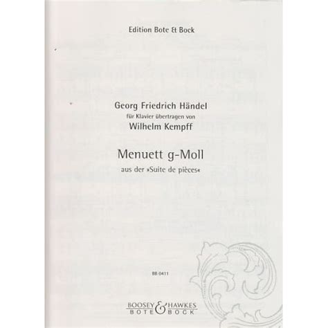 Sheet Music Händel G F Menuett G moll Piano Piano solo