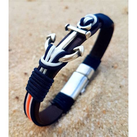 Pulsera Yacht Beach Pulsera Con Cuero Y Cabo N Utico Azul Navy Blanco