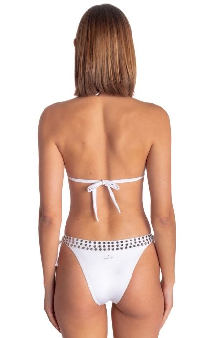 PADDED TRIANGLE BIKINI WITH CRYSTAL MIRRORS Size S Color White Brief