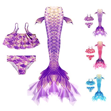FUZHIQA Swimsuit With Tail 4T Girls Bikini Swimsuit Printed Cute Summer Girls Swimsuit Purple