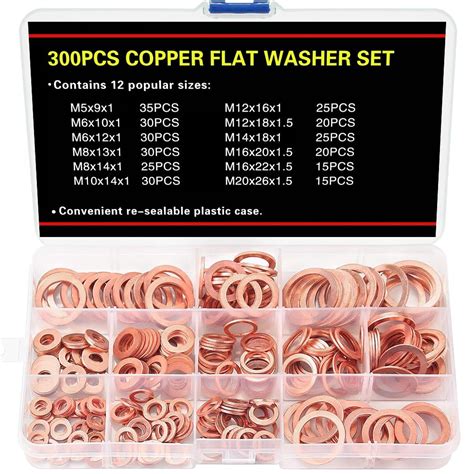 Pcs Copper Sealing Rings Assortment Set Sizes Copper Metric