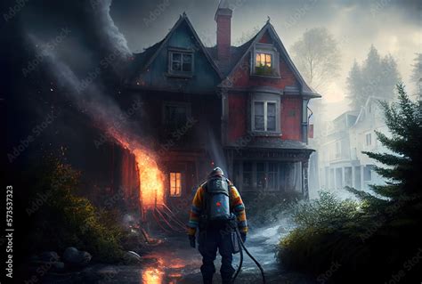 Firefighters are extinguishing a fire that burns down a civilian house ...