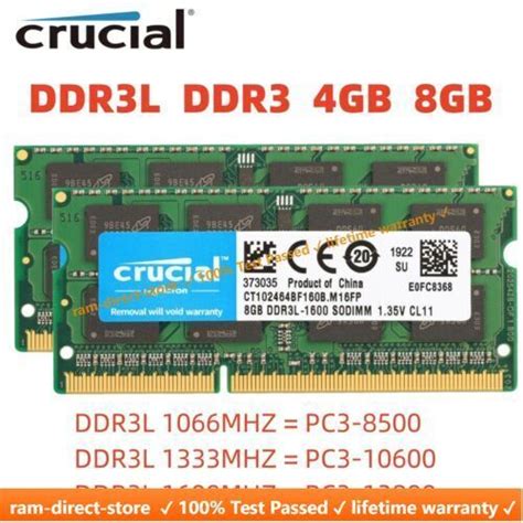 Crucial Ddr3 Ddr3l 4gb 8gb 1600 Mhz 1333 Memory Ram So Dimm For Laptop