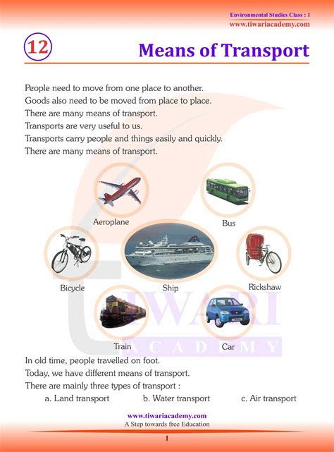 NCERT Solutions For Class 1 EVS Chapter 12 Means Of Transport