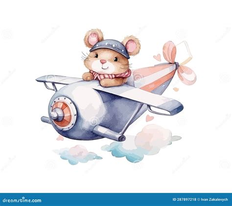 Mouse Flying on a Plane Watercolor. Vector Illustration Desing Stock ...