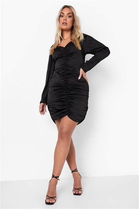 Plus Satin Ruched Midi Dress Boohoo Uk