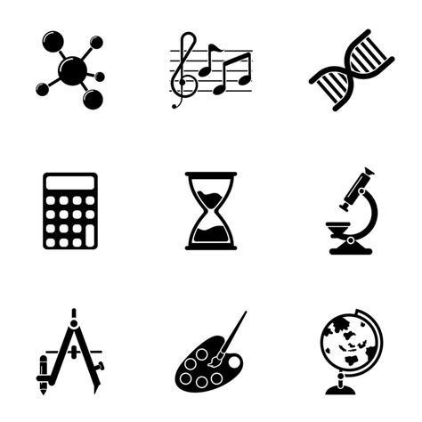 School Lesson Set Icon Vector Math Geography Music Fine Arts