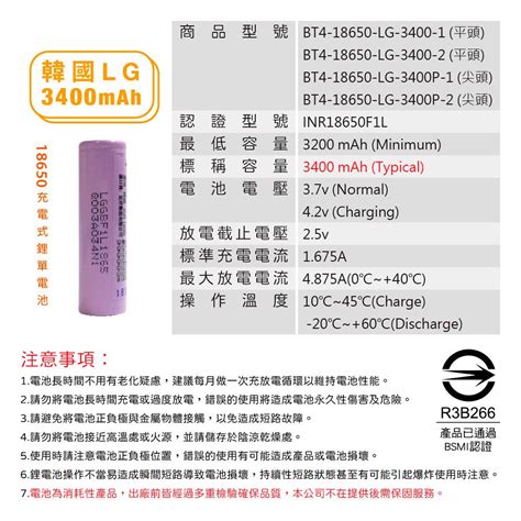 Lg 樂金 18650 高效能充電式鋰單電池 3400mah 2入usb智慧型充電器 Pchome 24h購物