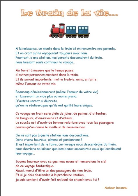 Texte Le Train De La Vie À Imprimer Tout Ce Que Vous Devez Savoir