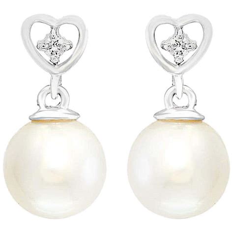 14 Karat White Gold Freshwater Cultured Pearl And Diamond Heart Earrings For Sale At 1stdibs