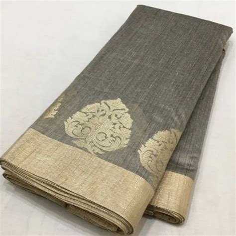 Banarasi Khiccha Plain Jari Daman Scert Jacquard Fabric Gray At 60