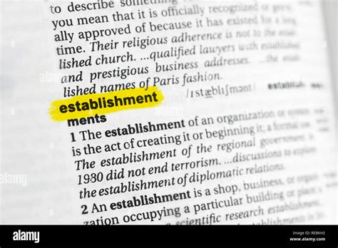 Highlighted English word "establishment" and its definition at the ...