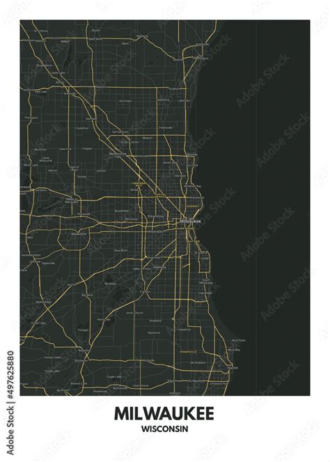 Poster Milwaukee - Wisconsin map. Road map. Illustration of Milwaukee ...