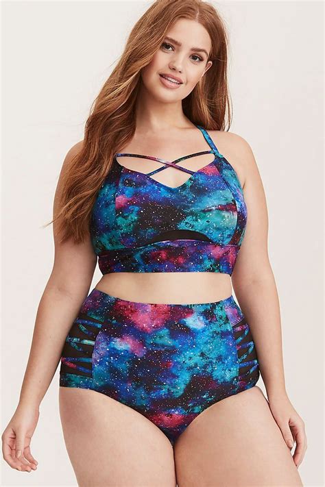 Plus Size Galaxy Crisscross Strappy High Waisted Bikini Swimsuit Two