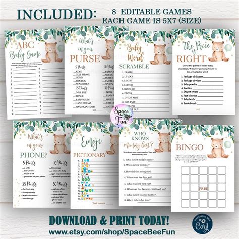 Teddy Bear Baby Shower Games Boy Baby Shower Game Bundle - Etsy