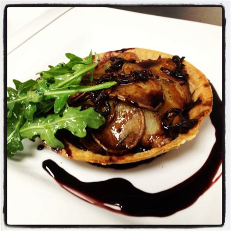 Duck Confit Tart With Pan Roasted Potato And Shallot Port Wine Syrup Pan Roasted Potatoes