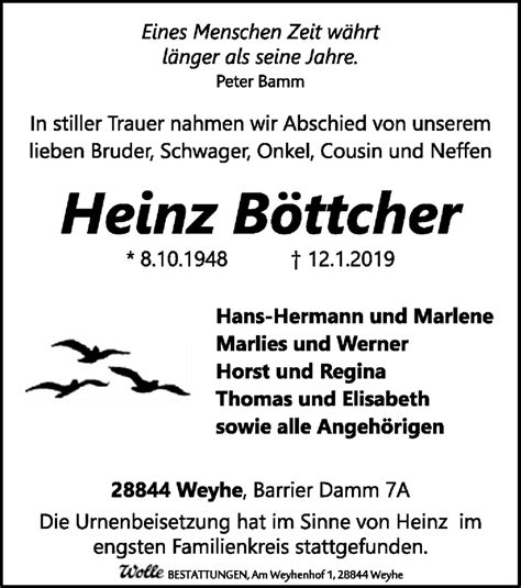 Traueranzeigen Von Heinz B Ttcher Trauer Kreiszeitung De