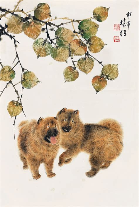 Fang Chuxiong Autumn Leaf Double Mastiff Figure Mutualart