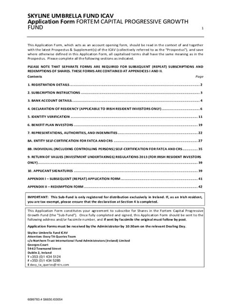 Fillable Online SKYLINE UMBRELLA FUND ICAV Application Form FORTEM