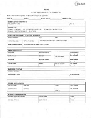 Fillable Online CORPORATE APPLICATION FOR RENTAL COMPANY Fax Email