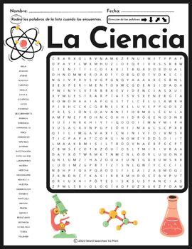 La Ciencia Sopa De Letras Spanish Science Word Search Puzzle Tpt