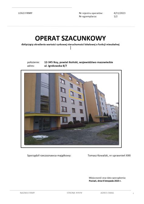 Operat Szacunkowy Por Wnawcze W Wersji Edytowalnej Pe Ny I Kompletny