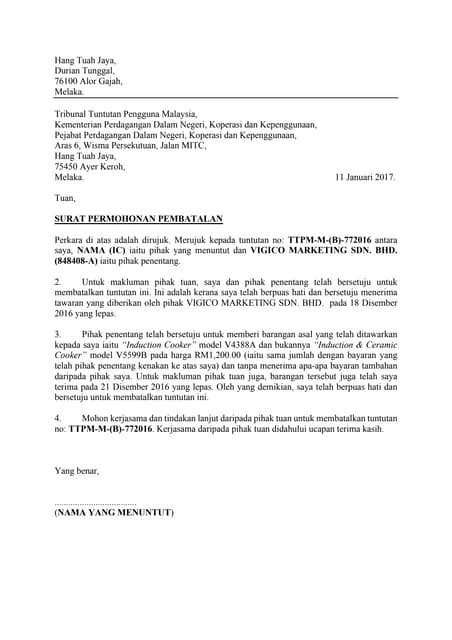 Contoh Surat Batal Tuntutan Tribunal Pdf