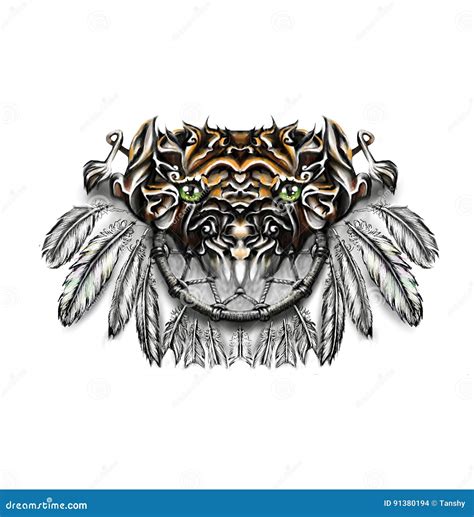 Dream Catcher Tiger Feather Pattern Stock Illustration Illustration