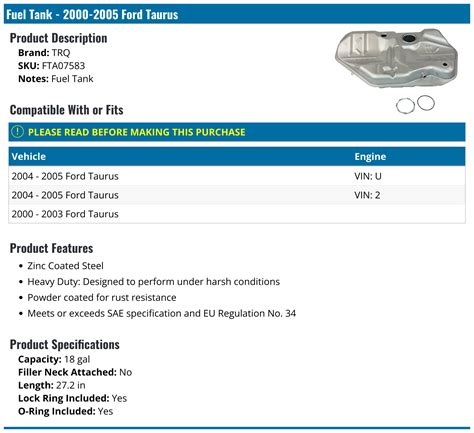 Ford Taurus Fuel Tank Trq Fta Partsgeek