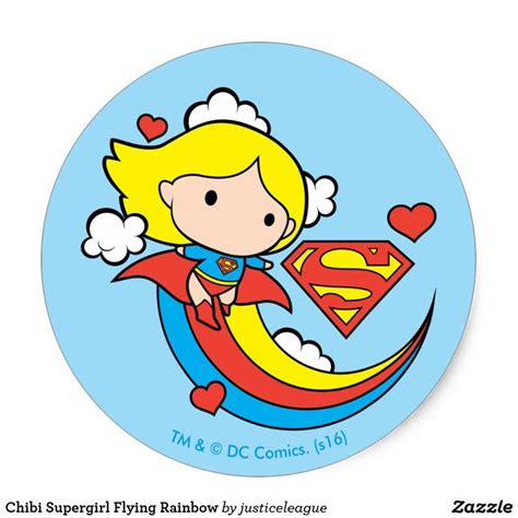 Chibi Supergirl Flying Rainbow Classic Round Sticker