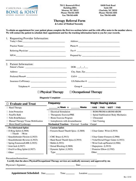 Physical Therapy Referral Form Carolina Bone And Joint Fill Out And