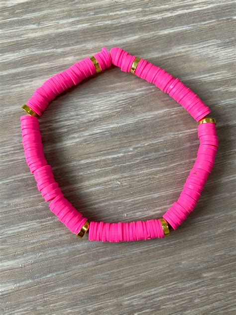 Pink Vinyl Heishi Bead Bracelet Pink Vinyl Bracelet Pink Etsy