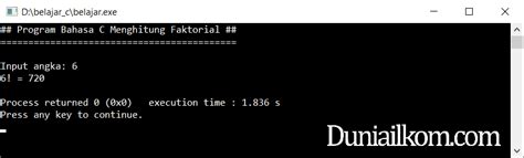 Latihan Kode Program Bahasa C Cara Menghitung Faktorial