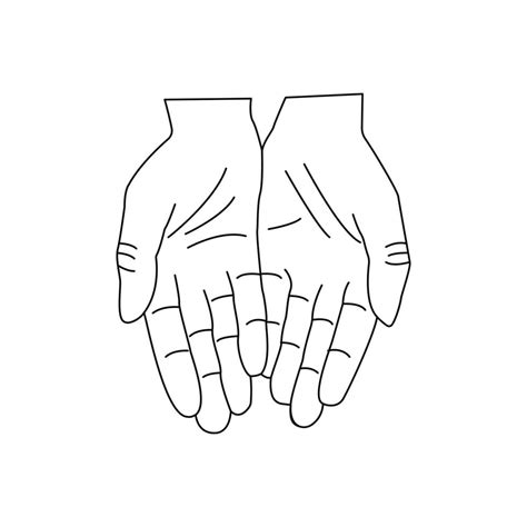 Two Outstretched Palms Gesturing Linear Vector Isolated Doodle