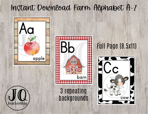 Printable Farm Theme Alphabet Classroom Decor Full Page Alphabet