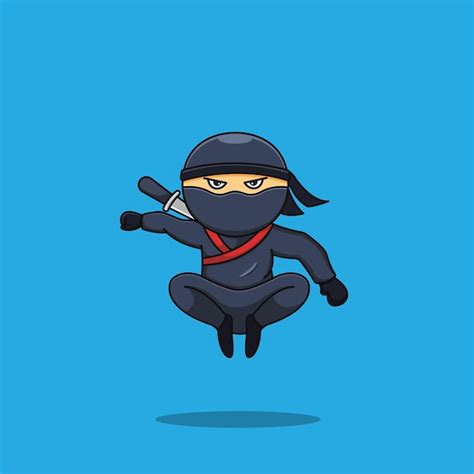 Lindo ninja en una pose increíble Vector Premium