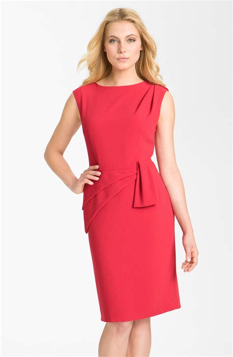 Adrianna Papell Asymmetrical Peplum Crepe Sheath Dress In Red Lyst