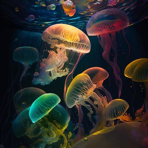 Premium Ai Image A Colorful Image Of Jellyfish Floating Under Water