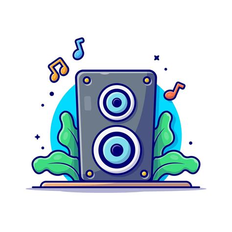 Acoustic Sound System Speaker With Notes Of Music Cartoon Vector Icon