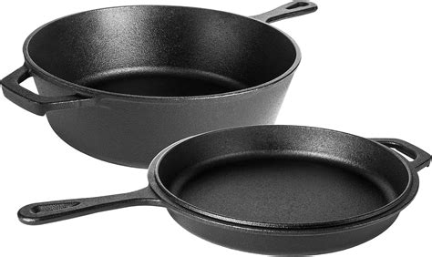 Lodge Pre Seasoned Cast Iron Combo Cooker Dutch Oven Pot Skillet With