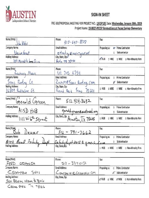 Fillable Online Bid Opening Sign In Sheet For 19CSP105 Fax Email Print