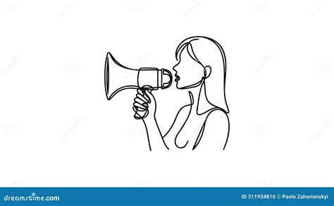 One Continuous Single Drawn Line Art Doodle Megaphone Woman People