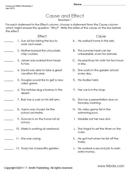 Cause And Effect Fourth Grade Worksheets