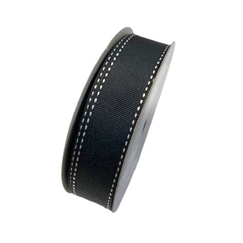 Black Grosgrain Ribbon With White Straight Stitch Border In