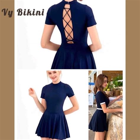 Bikini Women S 1 Piece Swimsuit VY BIKINI Discreet Short Sleeved One Piece Dress MS01 Shopee
