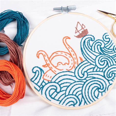 Kraken PDF embroidery pattern - ocean embroidery design - PopLush Embroidery | Embroidery kits ...