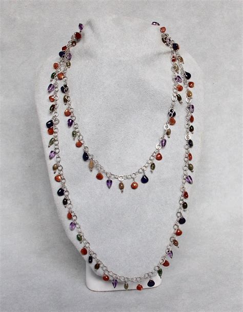 Multi Gem Briolette Chain Necklace Amethyst Iolite Jade Etsy